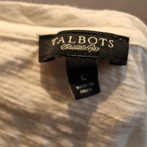 Talbots White Beaded Collar V Neck Cotton Embroidered TShirt Top L - Picture 11 of 12